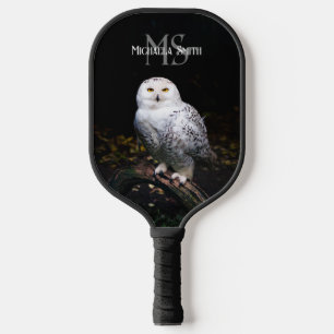 Palas De Pickleball Nombre personalizado del monograma de búho de niev
