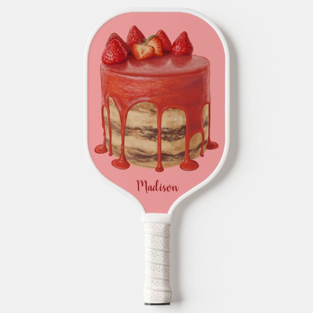 Palas De Pickleball Nombre personalizado del pastel de fresa (Anverso)
