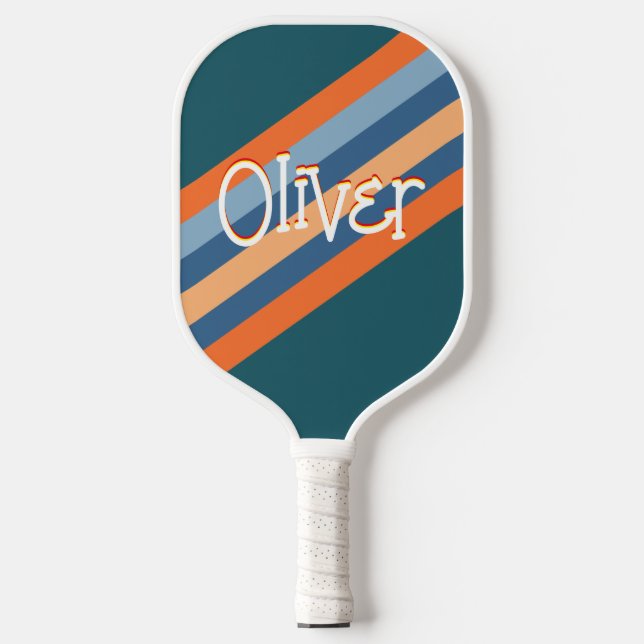 Palas De Pickleball Nombre personalizado del patrón de bandas retro (Anverso)