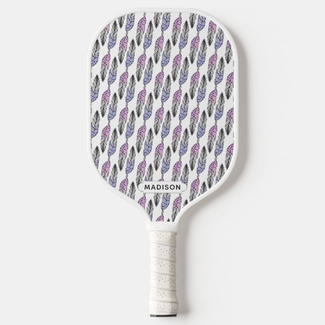 Palas De Pickleball Nombre personalizado del patrón de plumas (Anverso)