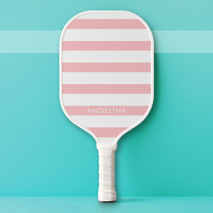 Palas De Pickleball Nombre personalizado del patrón rayado rosado y bl
