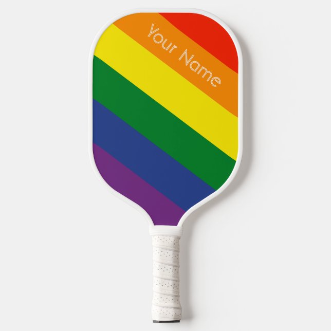 Palas De Pickleball Nombre personalizado diagonal rayado de arcoiris (Anverso)