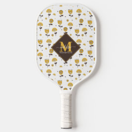 Palas De Pickleball Nombre personalizado floral amarillo moderno de me