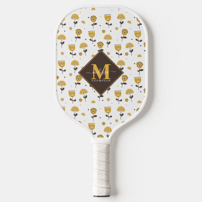 Palas De Pickleball Nombre personalizado floral amarillo moderno de me (Anverso)