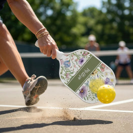 Palas De Pickleball Nombre personalizado floral de flores silvestres e