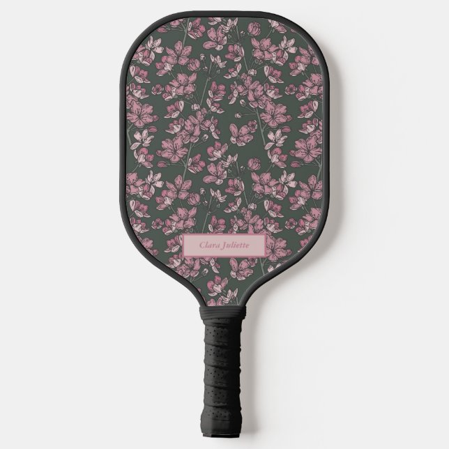 Palas De Pickleball Nombre personalizado floral rosa nostálgico (Reverso )