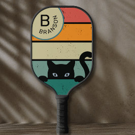 Palas De Pickleball Nombre personalizado, gato negro retro