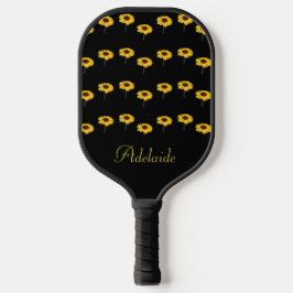 Palas De Pickleball Nombre personalizado girasoles amarillos en negro
