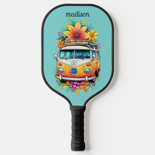 Palas De Pickleball Nombre personalizado Hippie Van (Anverso)