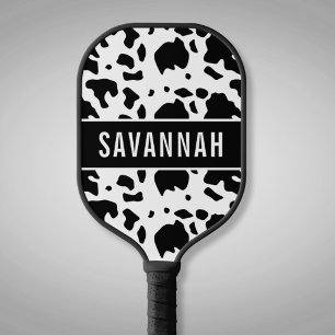 Palas De Pickleball Nombre personalizado Holstein Cow Animal Print Pat