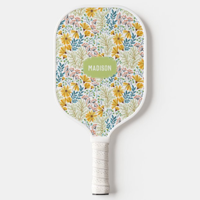 Palas De Pickleball Nombre personalizado Ilustracion de flores (Anverso)