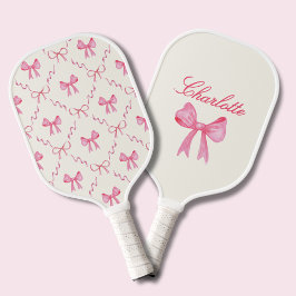 Palas De Pickleball Nombre personalizado lazo Coquette rosa
