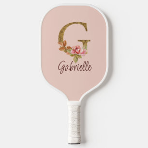 Palas De Pickleball Nombre personalizado letra G hoja dorada rosas ros