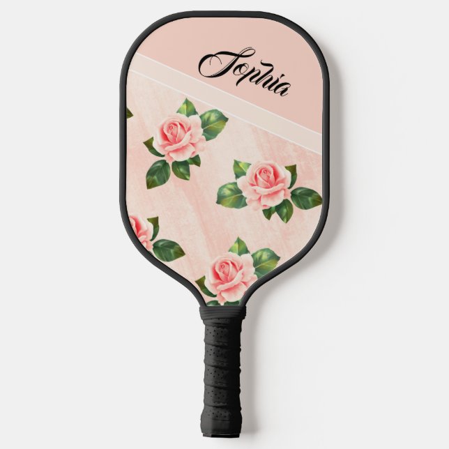 Palas De Pickleball Nombre personalizado moderno Flor rosa rosa rosa n (Reverso )
