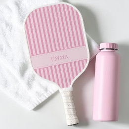 Palas De Pickleball Nombre Personalizado Moderno Rosa Rayado Lindo Ele