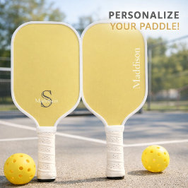 Palas De Pickleball Nombre Personalizado Monograma Amarillo Suave Negr