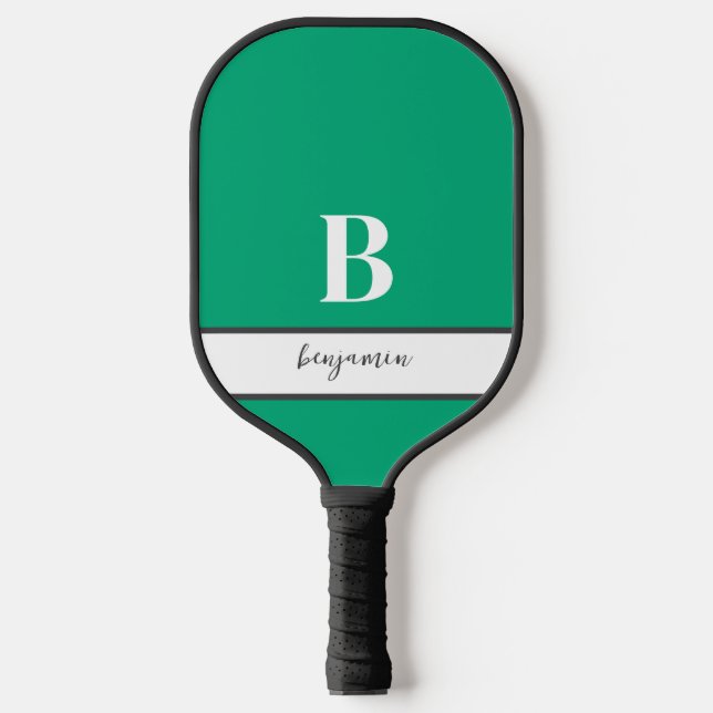 Palas De Pickleball Nombre personalizado Monograma blanco Paddle verde (Anverso)