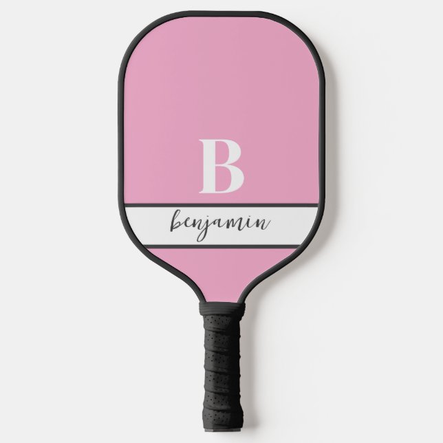 Palas De Pickleball Nombre personalizado Monograma Paddle rosado de bo (Anverso)