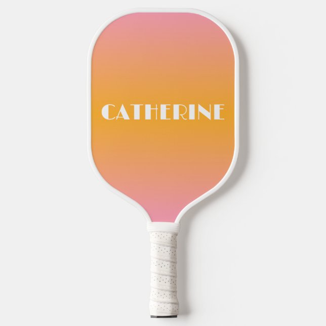 Palas De Pickleball Nombre personalizado Ombre rosa y Naranja (Anverso)