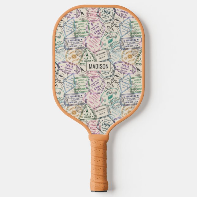Palas De Pickleball Nombre personalizado Patrón de sellos de viaje (Anverso)