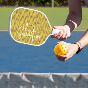 Palas De Pickleball Nombre personalizado rayado amarillo