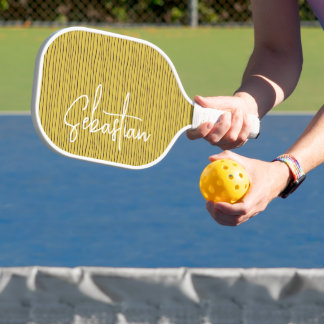 Palas De Pickleball Nombre personalizado rayado amarillo