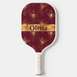 Palas De Pickleball Nombre Personalizado Red Peacock Print Gold