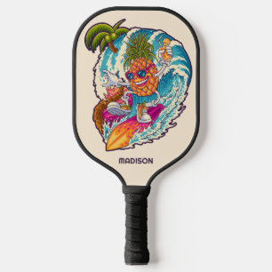 Palas De Pickleball Nombre personalizado Surfing Pineapple
