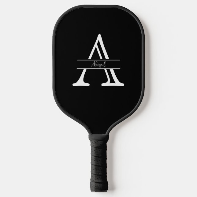 Palas De Pickleball Nombre personalizado y negro inicial (Anverso)