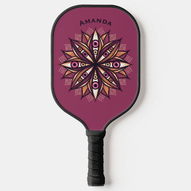 Palas De Pickleball Nombre psicodélico Flor de arte con mirada inquiet (Anverso)