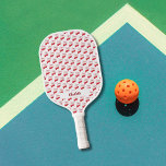 Palas De Pickleball Nombre rosa del arco del cerezo<br><div class="desc">Cerezas rojas con arco rosado como patrón. Personaliza y agrega tu nombre.</div>