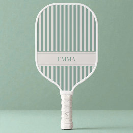 Palas De Pickleball Nombre sencillo y lindo de verde salvia rayado mod