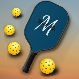 Palas De Pickleball Nombre simple de monograma azul de bonito e inicia