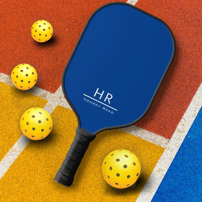 Palas De Pickleball Nombre simple de monograma azul + iniciales (Subido por el creador)