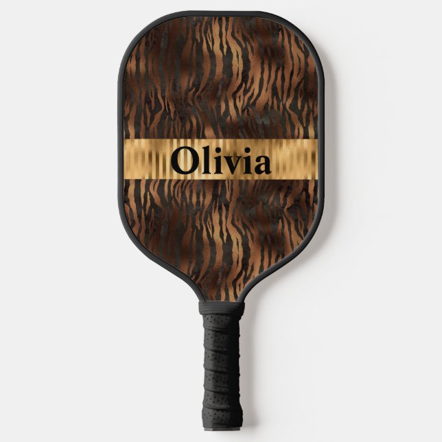 Palas De Pickleball Nombre Tíger personalizado Imprimir oro (Anverso)