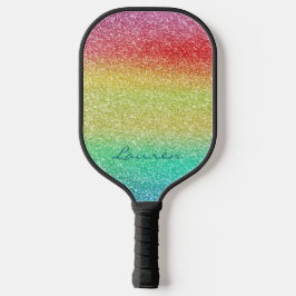 Palas De Pickleball Nombre Verde azulado del Purpurina arcoiris
