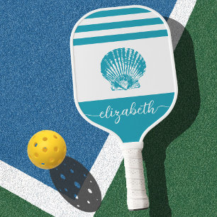 Palas De Pickleball Nombre vintage de la concha costera azul turquesa