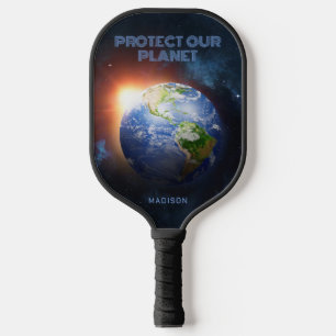 Palas De Pickleball Nombre y texto personalizados Planeta Tierra