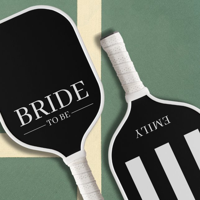 Palas De Pickleball Novia estética de club de campo para ser negro y b (Bride To Be Pickleball Paddle Black & White Stripes Old Money Aesthetic Country Club )