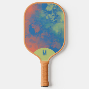 Palas De Pickleball Nubes Pintadas de Verde Azul Rosa Monograma 