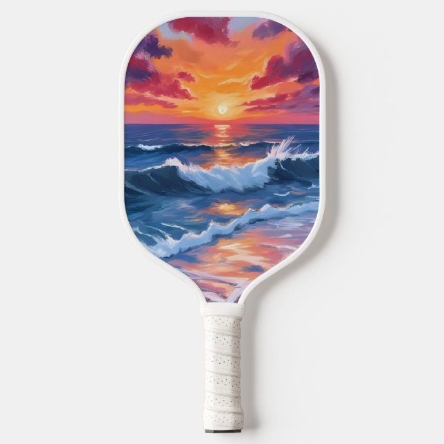 Palas De Pickleball Ocean Sunset Beach Waves Watercolor (Anverso)