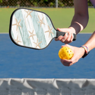 Palas De Pickleball Océano Azul Blanco Rayas de Playa Estrella de Mar