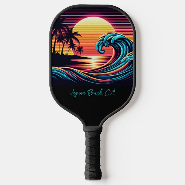 Palas De Pickleball Ola de surf Sunset Retro (Anverso)