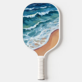 Palas De Pickleball Olas de Océano Azul Acuarela