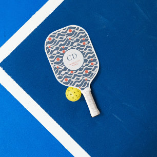 Palas De Pickleball Olas del océano azul blanco naranja sol monograma