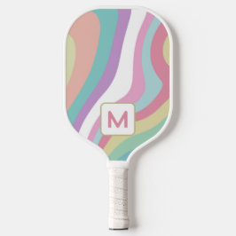 Palas De Pickleball Olas Retro Coloridas Monograma