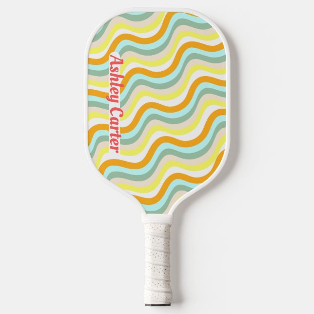 Palas De Pickleball Olas Retro Nombre Vertical en Rojo 80s (Anverso)