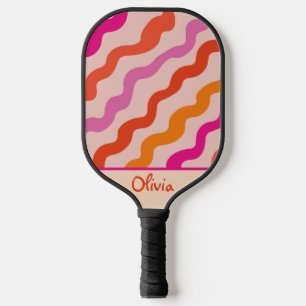 Palas De Pickleball Olas Vintage Rayadas Retro Rosa Rojo Naranja Perso