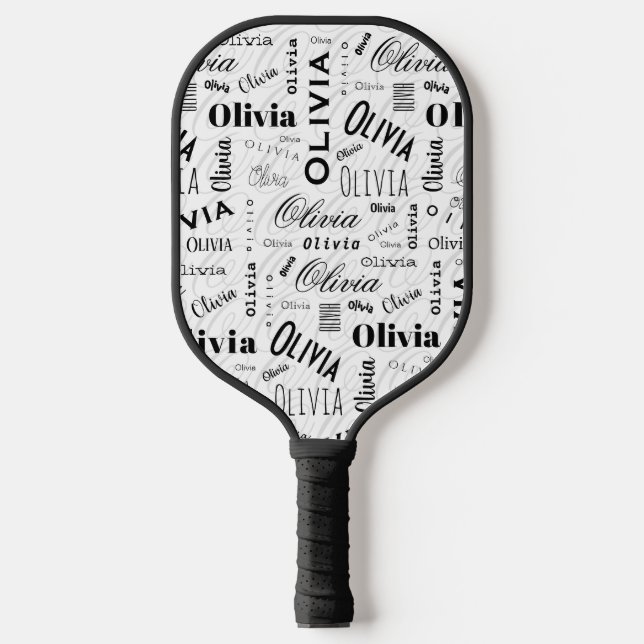 Palas De Pickleball Olivia Custom Name Black White  (Anverso)