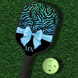 Palas De Pickleball Ombre Purpurina Zebra Blue Bow Monogramado